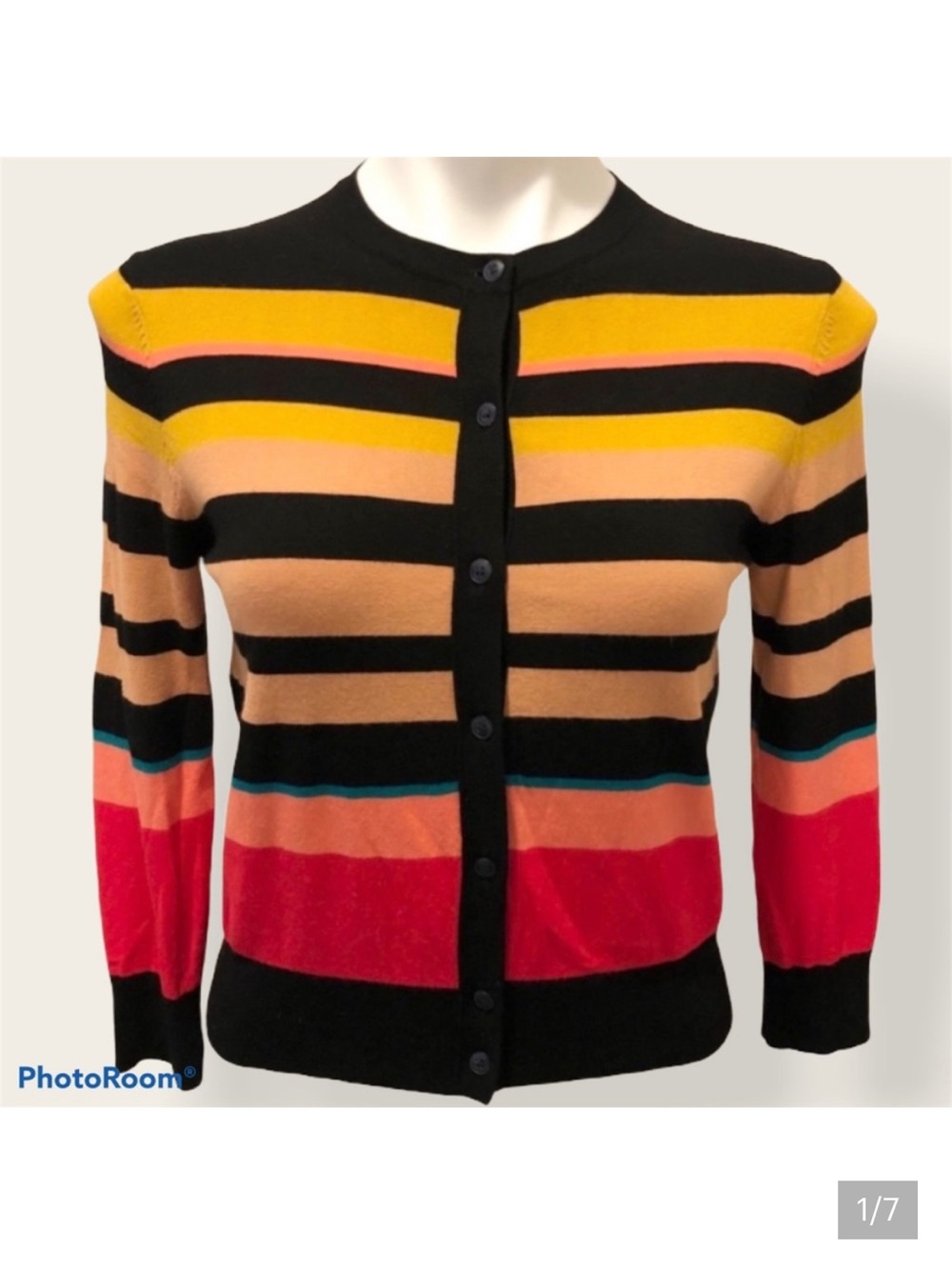 Ann Taylor Gold Tan Black Stripe Cardigan - Size XS
